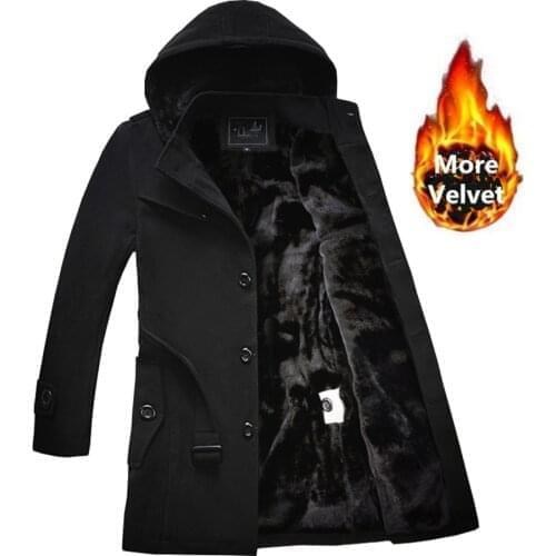 2019 Winter Trench Coat Men Fashion Long Overcoat Coat Thick Mens Clothing Size 4XL Wool Jackets Warm Black Coat Plus Size 6XL