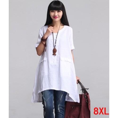 Large size womens shirt plus size 5XL 6XL 7XL 8XL summer female round neck short sleeve casual loose large size white shirt