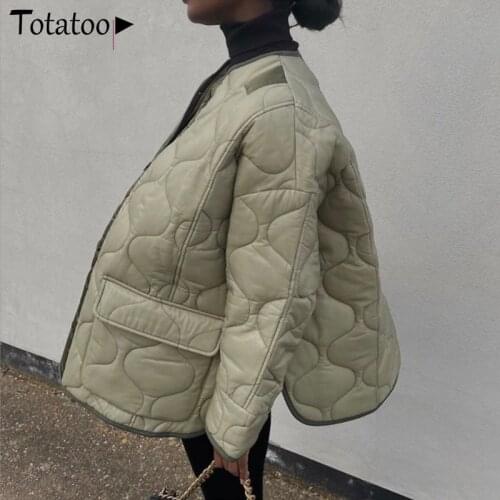 Totatoop Winter Thin Oversize Warm Jacket Coat Parka Women Army Green Pocket Patchwork Loose Streetwear Casual Cotton Overcoat