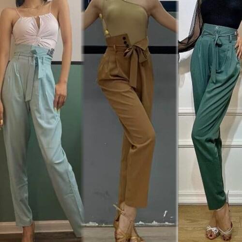Women Latin Dance Pants National Standard Dance Costumes High Waist Modern Dance Trousers Loose Practice Clothes Pants DQS6443
