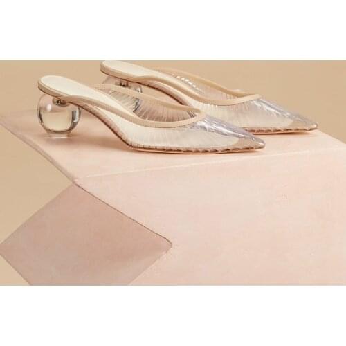 Spring Sexy Transparent Slippers Women Pointy Pantuflas De Mujer Chinelo Strange Style Heels Mules Shoes Women Clear Slides