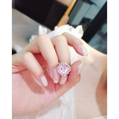 Top quality 5 carat wedding finger ring HW ring pink square cz engagement ring 925 sterling silver famous brand jewelry
