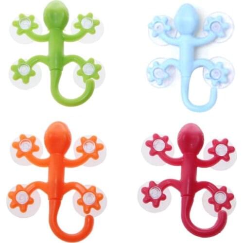 1pc/4pcs Gecko Hooks Powerful Plastic Four Suction Cups Storage Hook Wall Hanger Decoration Bathroom Bedroom Hook Random Color