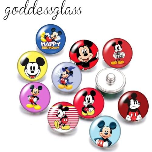 Disney Mickey Mouse Cute Cartoon 10pcs Round photo 18mm snap buttons for 18mm snap necklace DIY jewelry