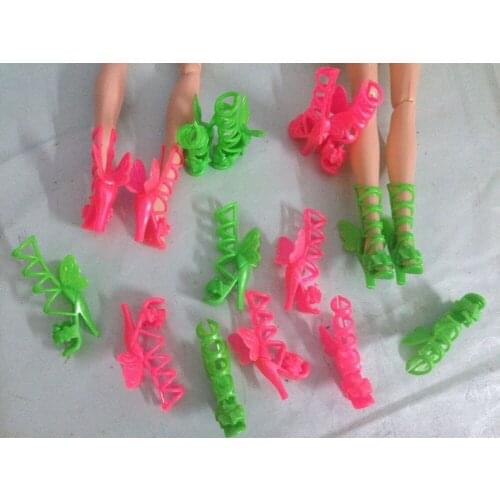 200Pairs/lot Fashion Candy Color Butterfly Wings High-Heel Shoes Boots For Barbies Dolls Flower Faerie Doll Toy Shoes Girl Gifts