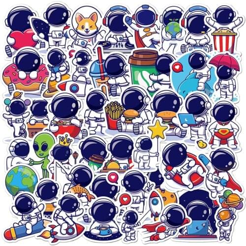 50 Cartoon Stickers of the Astronaut Space Station Moon Rocket Space Trolley Notebook Stationery Box Computer Graffiti Stickers