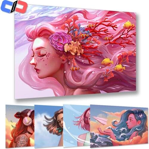5D Full Square/Round Cartoon Girl Portrait Diamond Embroidery 5D DIY Diamond Painting Mosaic Home Decoration Gift Arte Diamante