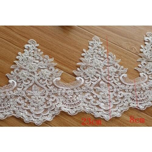 Ivory Alencon Lace Trim High Quality Hand Made Beaded Sequined Wedding Lace Trim Embroidered Retro Lace Bridal 9.06''Wide 1yard