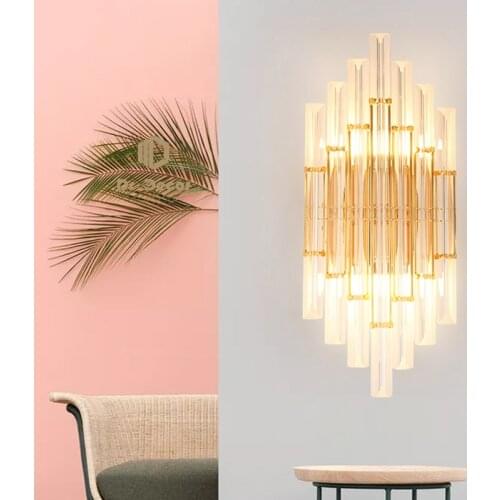 American Country Crystal Golden Wall Lamp Luxury Villa Hotel Corridor Aisle Living Room Light Fixtures Home Decor Wall Light