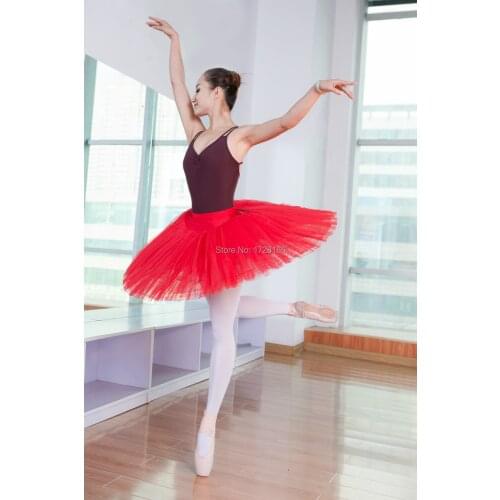 Free Shipping Adult Red Color Ballet Half Tutu Dance Costumes For Sale 8 Layers Hard Tulle Skirt With Pants AH1005B