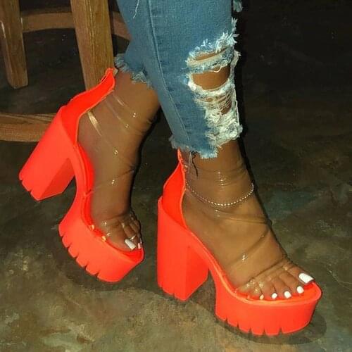 Night Club Party Platform Chunky Heel Sandals Summer Plus Size Shoes Transparent Gladiator Heel Sandals