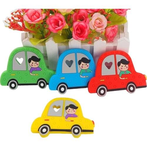 Chenkai 5PCS BPA Free Silicone Car Shaped Teethers Sensory Chewing Pacifier DIY Baby Necklace Pendant Teething Chewing Toys