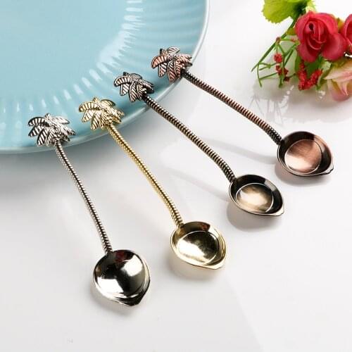 HILIFE Ice Cream Dessert Spoon Vintage Royal Style Tea Coffee Spoon for Bar Party Small Coconut Tree Shape Tableware Zinc Alloy
