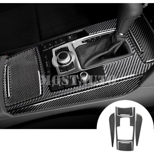 For Audi A6 S6 Carbon Fiber Center Gear Box & Water Cup Holder Cover 2005-2011 5pcs Car Decor Car Accessories Interior