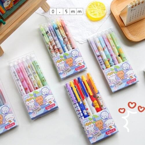 6 pcs kawaii Cartoon girl fruit bear Black Ink Gel Pen 0.5mm Press pens School Office Supply Gift Stationery Papelaria Escolar