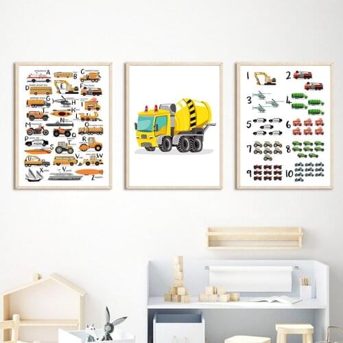 City Car 123 ABC Alphabet Number Wall Art Canvas Painting Nordic Posters And Prints Wall Pictures Kids Boy Bedroom Nursery Decor