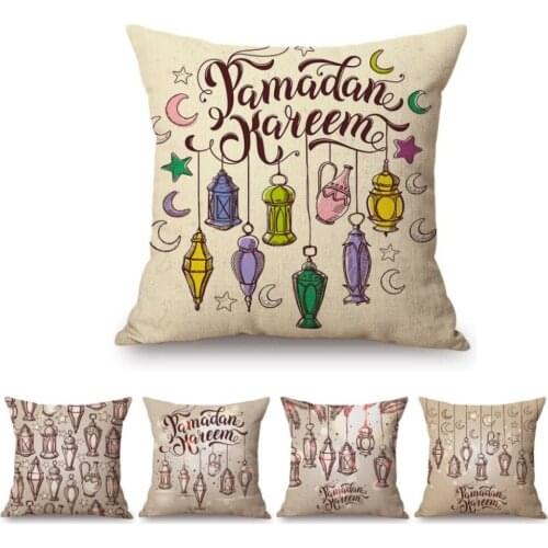 Islamic Muslim Lantern Hand Drawn Sofa Throw Pillow Case Middle East Arabic Moon Star Eid Ramadan Decoration Cushion Cover Case