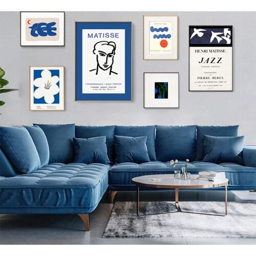 BANANART Modern Nordic Blue Flower And Bird Canvas Print Living Room Home Decoration Wthout Frame