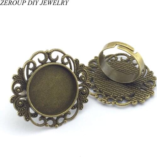 ZEROUP 20mm 5pcs Ring Settings Antique Bronze Copper Plated Adjustable Round Glass Cabochon Blank Base Supplies for Jewelry F106