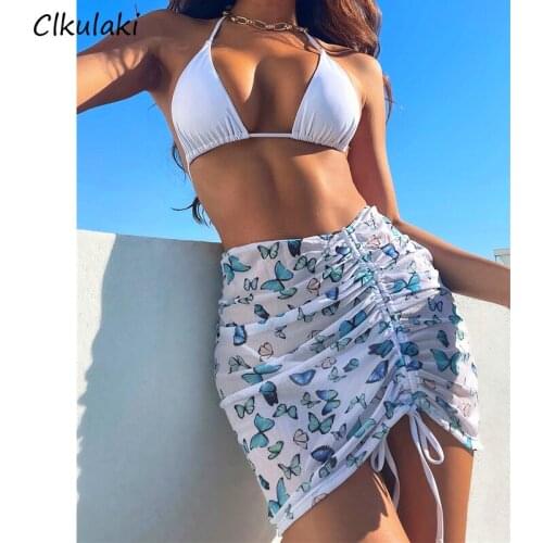 Three Pieces Bikini Set Solid Floral Print Womens Swimsuit 2021 Mesh Swimwear Push Up Bathing Suits Sexy Beachwear Summer Suit