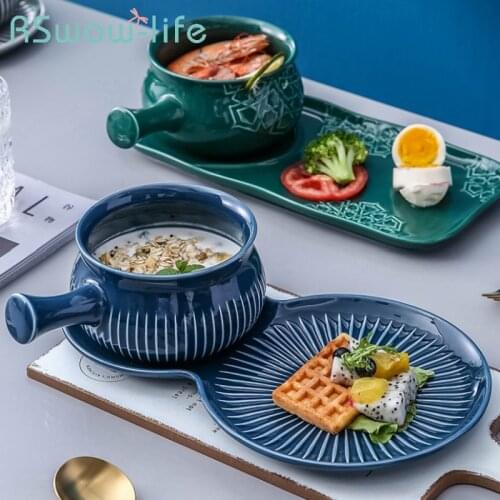 Creative Bowl and Plates Breakfast Salad Bowl Student Dormitory with Handle Japanese Cutlery Plate Dessert Plate For Cute Plate