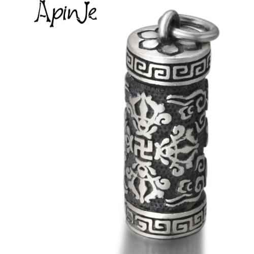 Apinje 990 Pure Silver Necklace Pendant Vajra Scripture Openable Box Pendant Men And Women Jewelry