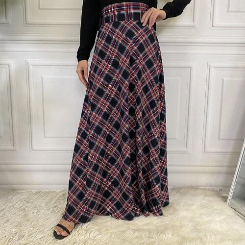 Summer Lady Vintage Elegant Plaid Scotland Ankle Length High-Waisted Pleated Long Skirts For Muslim Women Gothic Clothes 2021