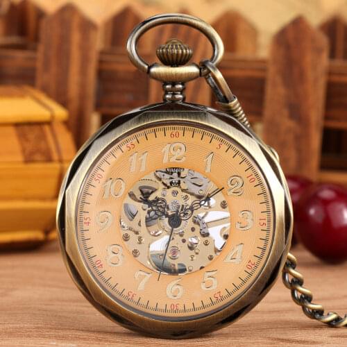 Retro No shell Manual Mechanical Pocket Watches Male Arabic Numerals Dial Durable 30cm Thick Chain Necklace Female Pendant Clock