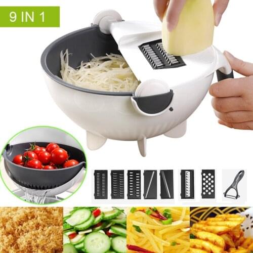 9 In 1 Multifunctional Rotate Vegetable Cutter With Drain Basket Vegetable Fruit Shredder Slicer Separable Kitchen Tools