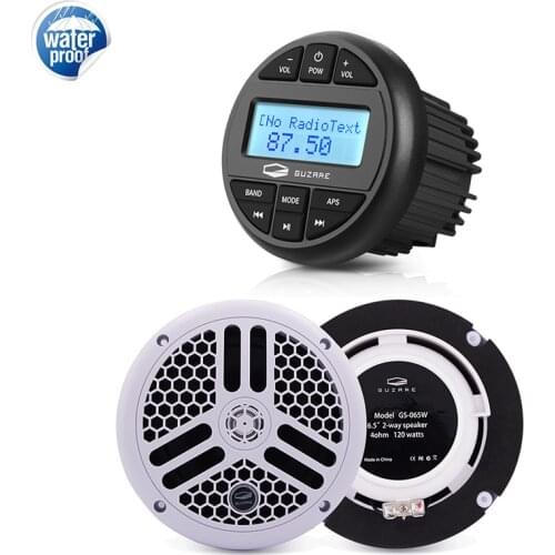 Marine Stereo Bluetooth Radio Audio Boat Media Receiver AM FM Car MP3 Player+6.5inch Waterproof Speaker For RV ATV Bath Yacht