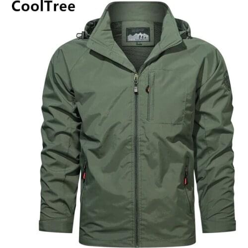 CoolTree Men Casual Jacket Spring Autumn Breathable Solid color Hooded Coats Male Slim Fit Windproof Windbreaker Outerwear Tops