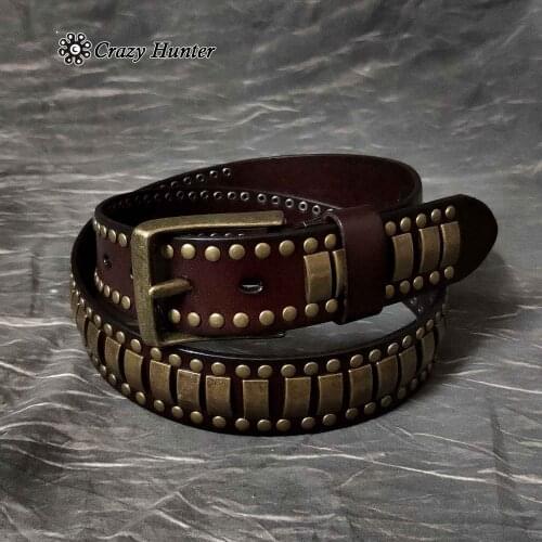 Vintage Punk Rock Studded 38MM Pin Buckle Men Leather Belt Waistband