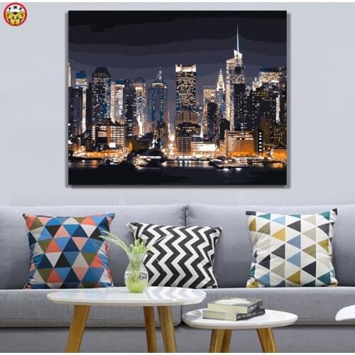 Painting by numbers art paint by number DIY City night landscape painting hand-filled color decoration painting oil paintin