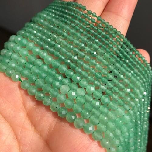 2/3/4mm Natural Faceted Green Aventurine Jades Stone Loose Rondelle Beads For Jewelry Making Diy Bracelet Necklace Accessories