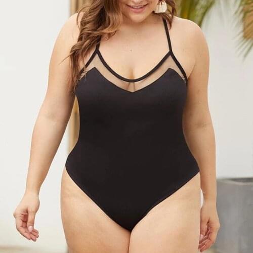 New European and American Ladies Plus Size Swimwear One-Piece Swimsuit Mesh Patchwork Assorted Colors plus-Sized Swimsuit Bikini