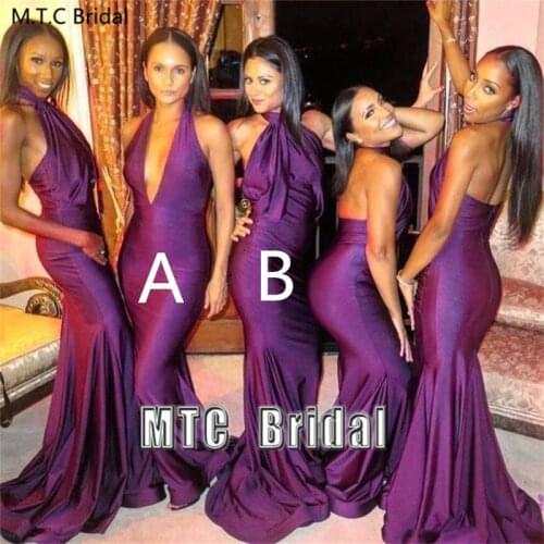 New Sexy Purple Long Bridesmaid Dresses Backless Mermaid Satin African Maid Of Honor Dress Two Style Best Women Party Gowns