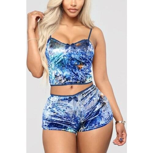 Women Sexy Spaghetti Strap Shorts Pajamas Suit Ladies Casual Sleepwear Female Pajama Party Set 2 Piece Set Velvet Sleepwear Hot