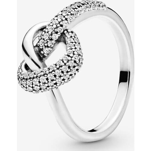 AUthentic 925 Sterling Silver Timeless Knotted Heart CZ Ring for Women Grilfriend Valentines Day Annivesary Fine Gift Jewelry