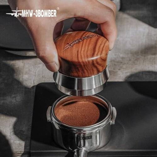 58.35mm Adjustable Coffee Tamper Distributor Rosewood Handle Thread/Fan Base Espresso Powder Hammer Coffee Accessories