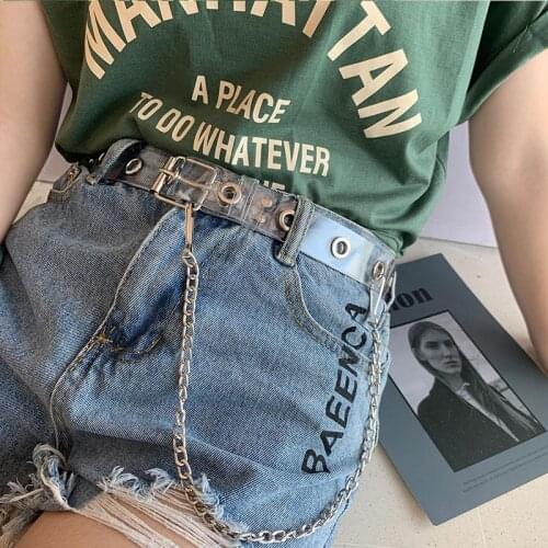 Punk Fashion Women Transparent Belt with Chain Single Row Hole PVC Clear Pin Buckle Female Waist Strap New Trousers Jeans Belts