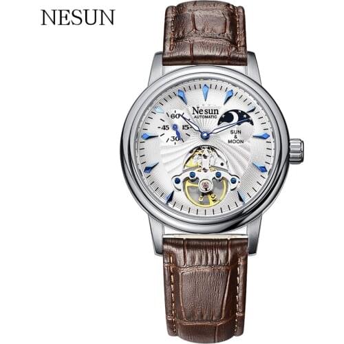 Luxury Top Brand NESUN Mens Sport Watches Fashion Leather Automatic Mechanical Men Wrist Watch Waterproof Fashion Casual Clock