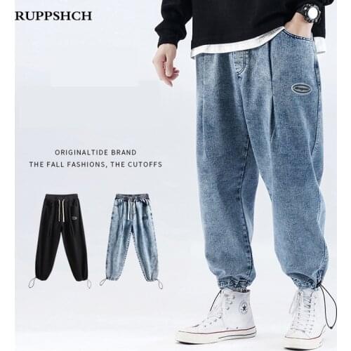 RUPPSHCH 2021 Spring Autumn New Men Cargo Jeans Men Casual Micro-elastic Loose Simple Pocket Jeans Men Pants M-4XL