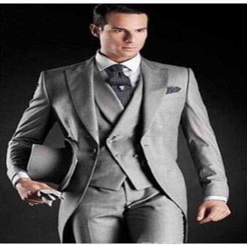 Silver Long latest coat pant designs blazer masculino slim fit mens suits wedding groom Tailcoat Groomsman Tuxedos