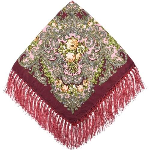 Babushka Scarf Shawls Russian Ukrainian Handkerchief Autumn Womens Head Scarves Traditional Echarpe Print Head Bandana Winter