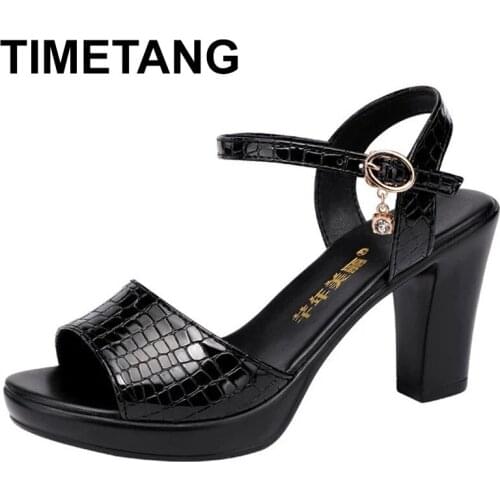 TIMETANGBig Size 32-43 Block Heel Platform Sandals Women Wedding Shoes Summer 2021 Fashion Medium Heels Sandals for Office Party