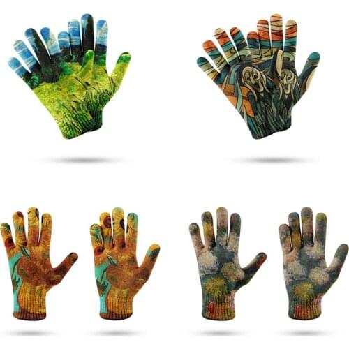 Van Gogh Full Finger Knitting Mittens Womens Autumn And Winter 3d Printed Warm Thick Glove Touch Screen Ski Gloves