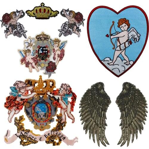 Embroidery Sequin Fairy Baby Doll Crown Angel Wing Applique Fashion Patch Embellishment for Clothes Bag Shirt Sewing Accessories