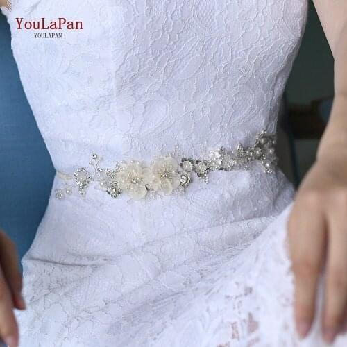 YouLaPan SH275 Luxury Silver Crystal Belt Wedding Dress Sash Belt Floral Bridal Sash Diamond Waist Belt Rhinestone Belt