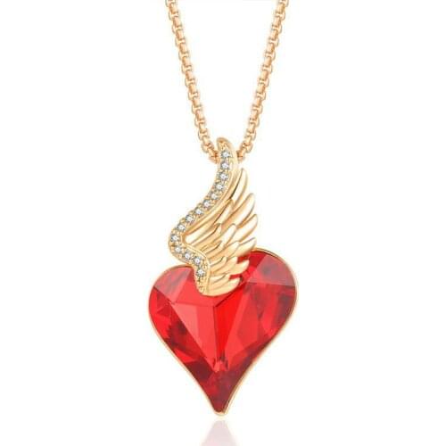 COCOM Angel Wing Heart Design Female Pendant Necklace Austrian Crystals Romantic Women Jewelry Girlfriend Valentines Day Gift