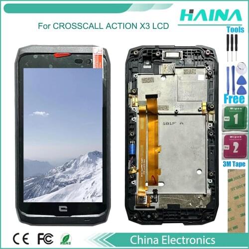 1Pc/Lot Original For CROSSCALL ACTION X3 LCD Display Screen And Touch Screen Assembly Replacement Part Black Color With Frame